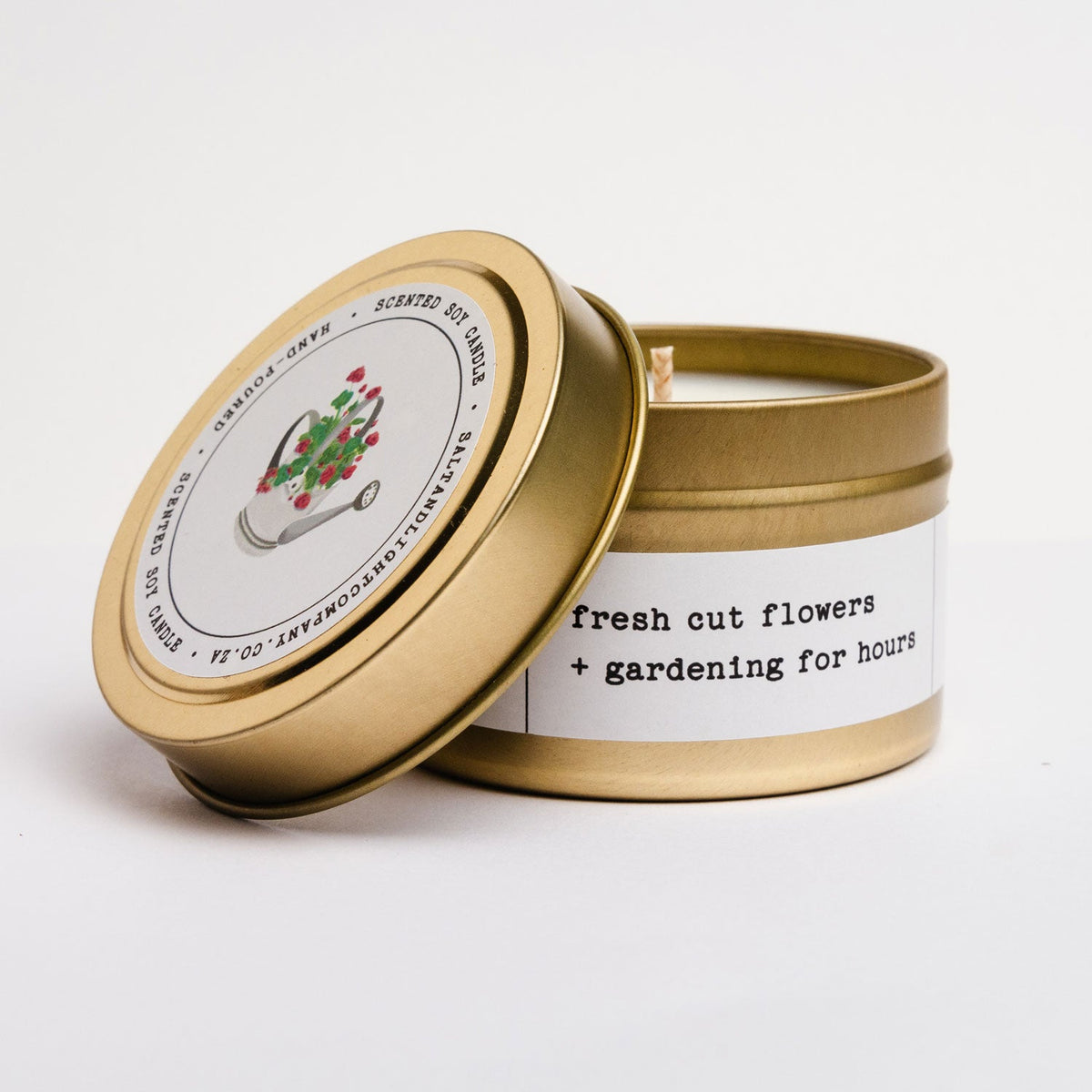 Salt & Light Co – Gold Tin Soy Candle – Fresh Cut Flowers – view 2
