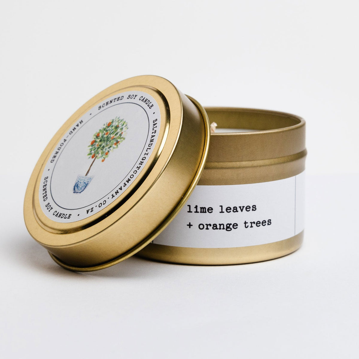 Salt & Light Co – Gold Tin Soy Candle – Lime & Orange