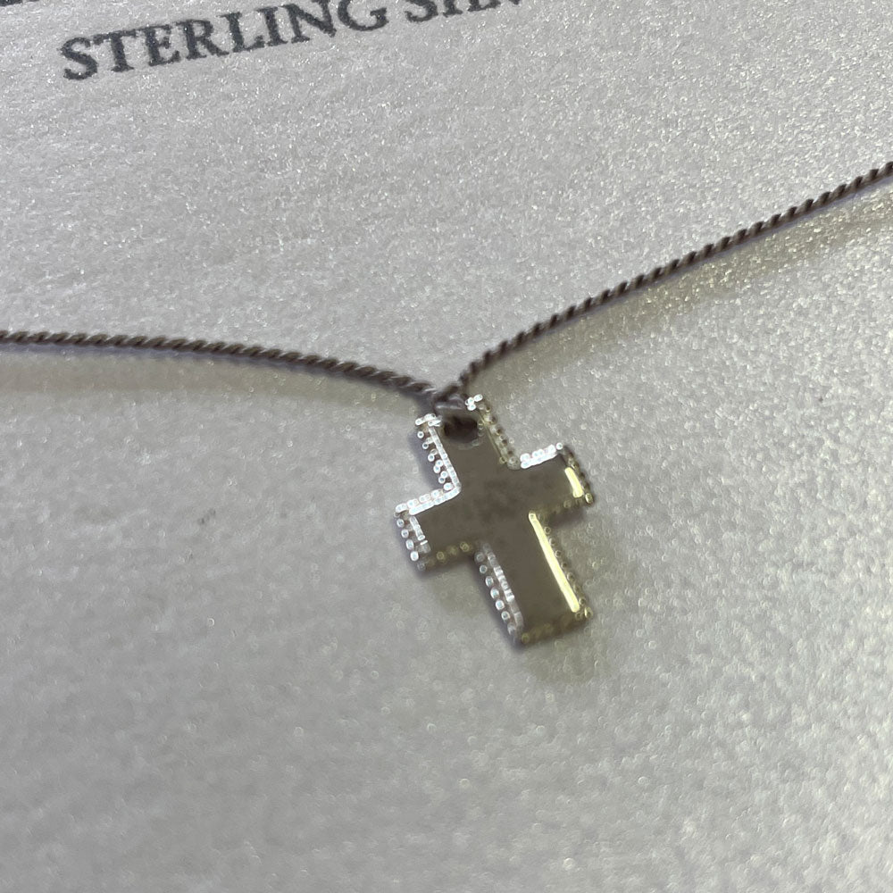 Detailed Cross Necklace – Grey Silk – view 2