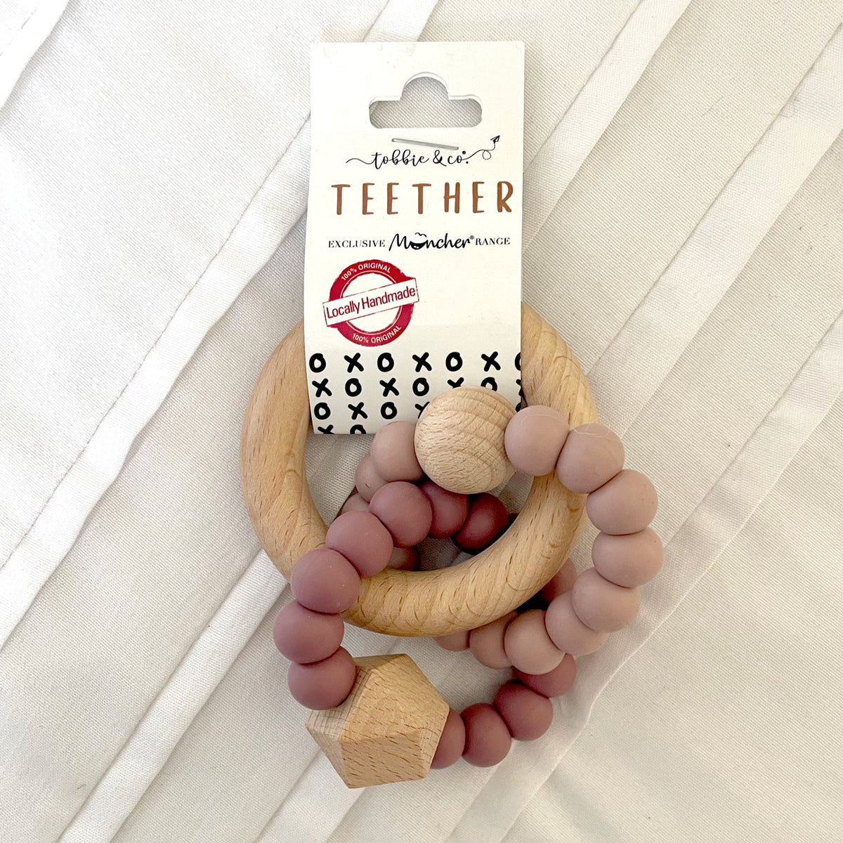 Silicone & Wood Teether Rattle – Vintage Pink
