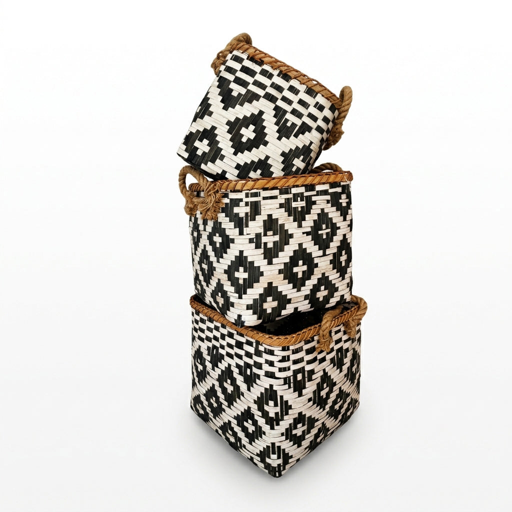 Bamboo Basket – Black & White – view 3