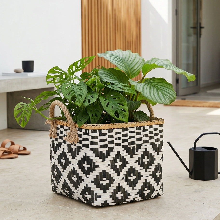 Bamboo Basket – Black & White – view 2