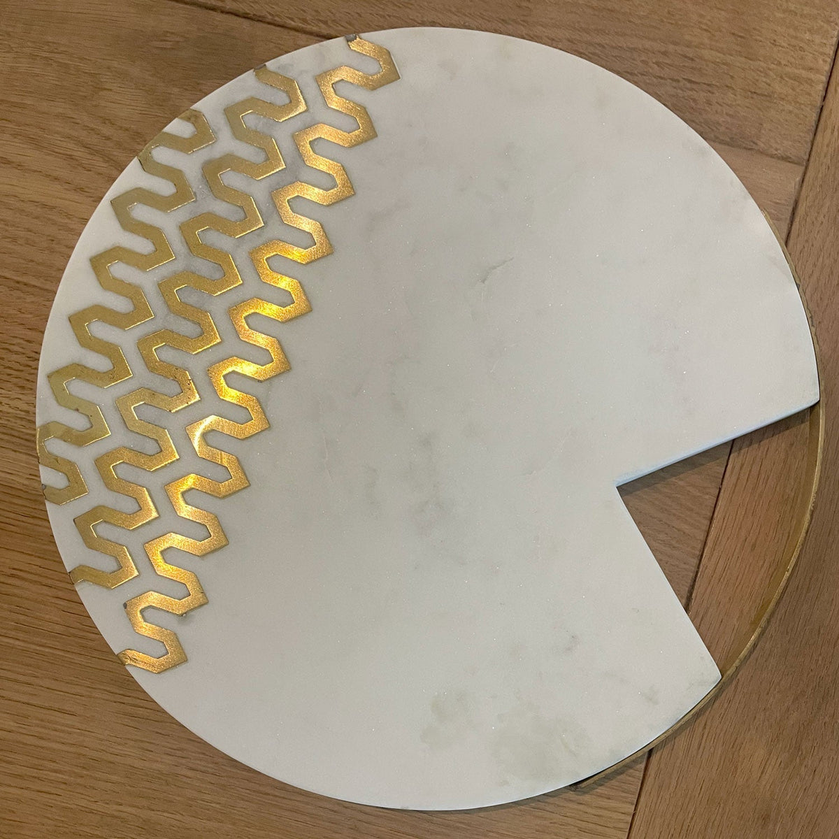 Round Marble Board – Brass Inlay – view 2
