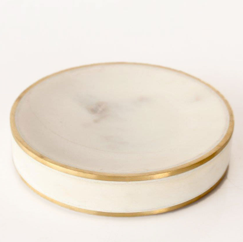 Round Marble Soap Dish – Brass Edge – view 2