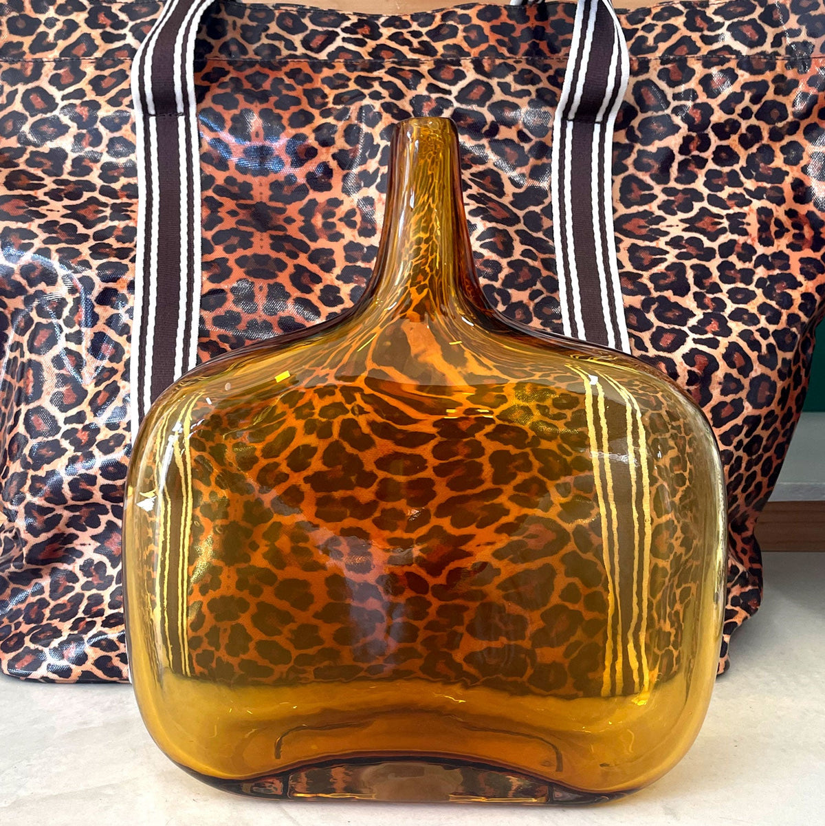 Glass Bottle Vase – Golden Reflections – view 3