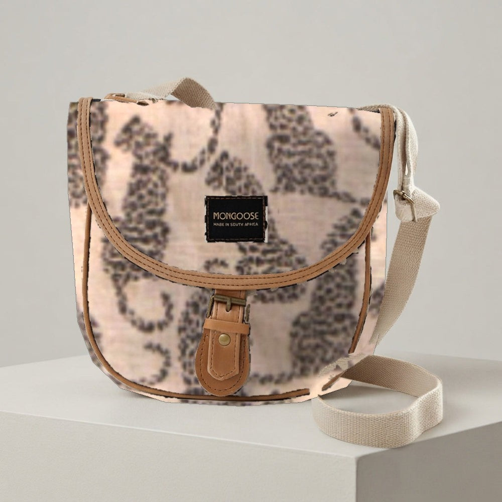 Mongoose Pom Pom Bag in Leopard Charcoal-Natural