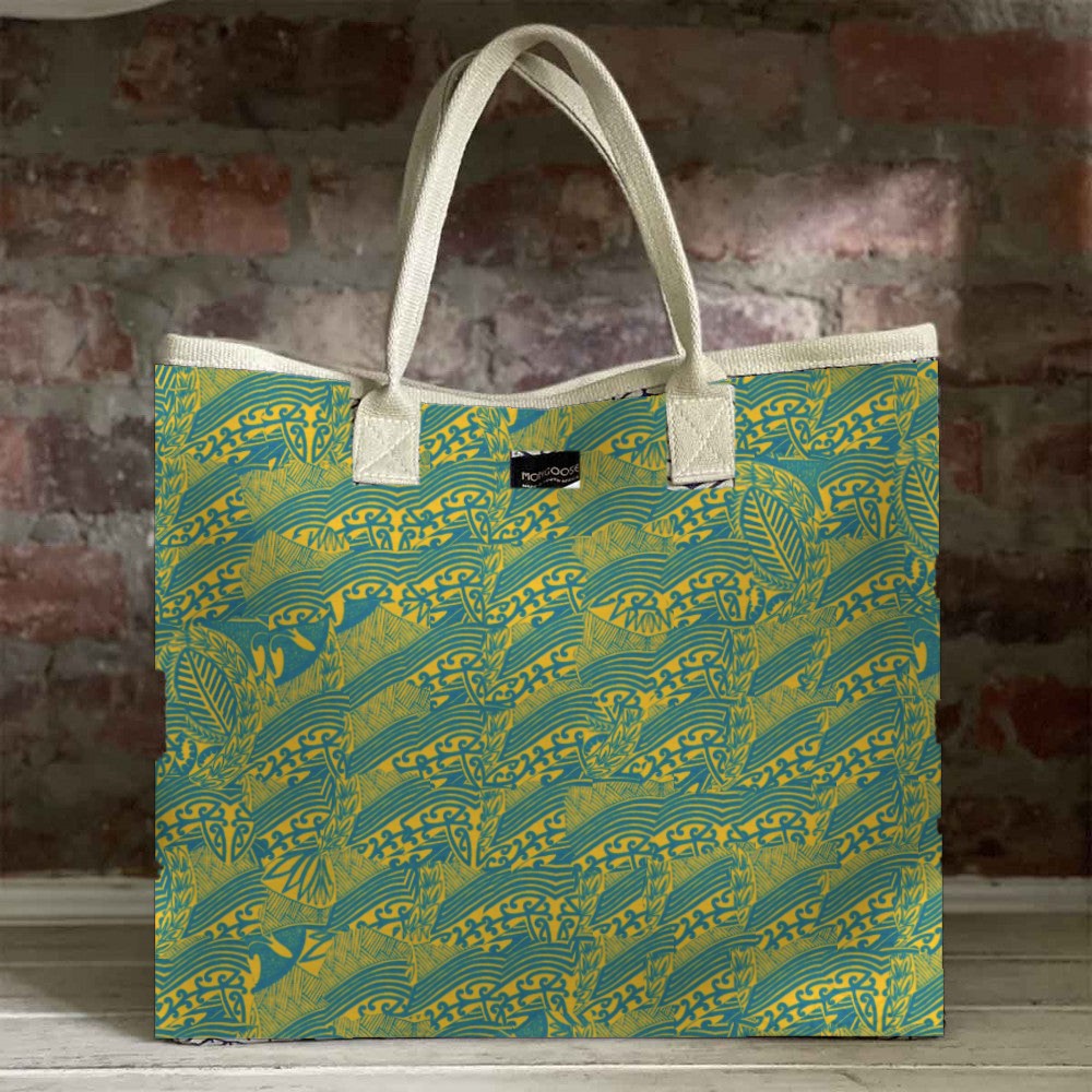 Mongoose Carry Beach Bag in Koru Teal-Mustard