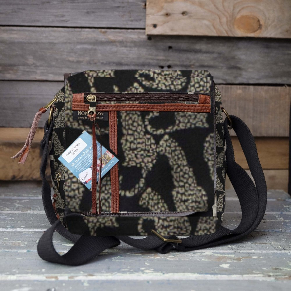 Mongoose Passport Cross Body Bag in Leopard Natural-Black