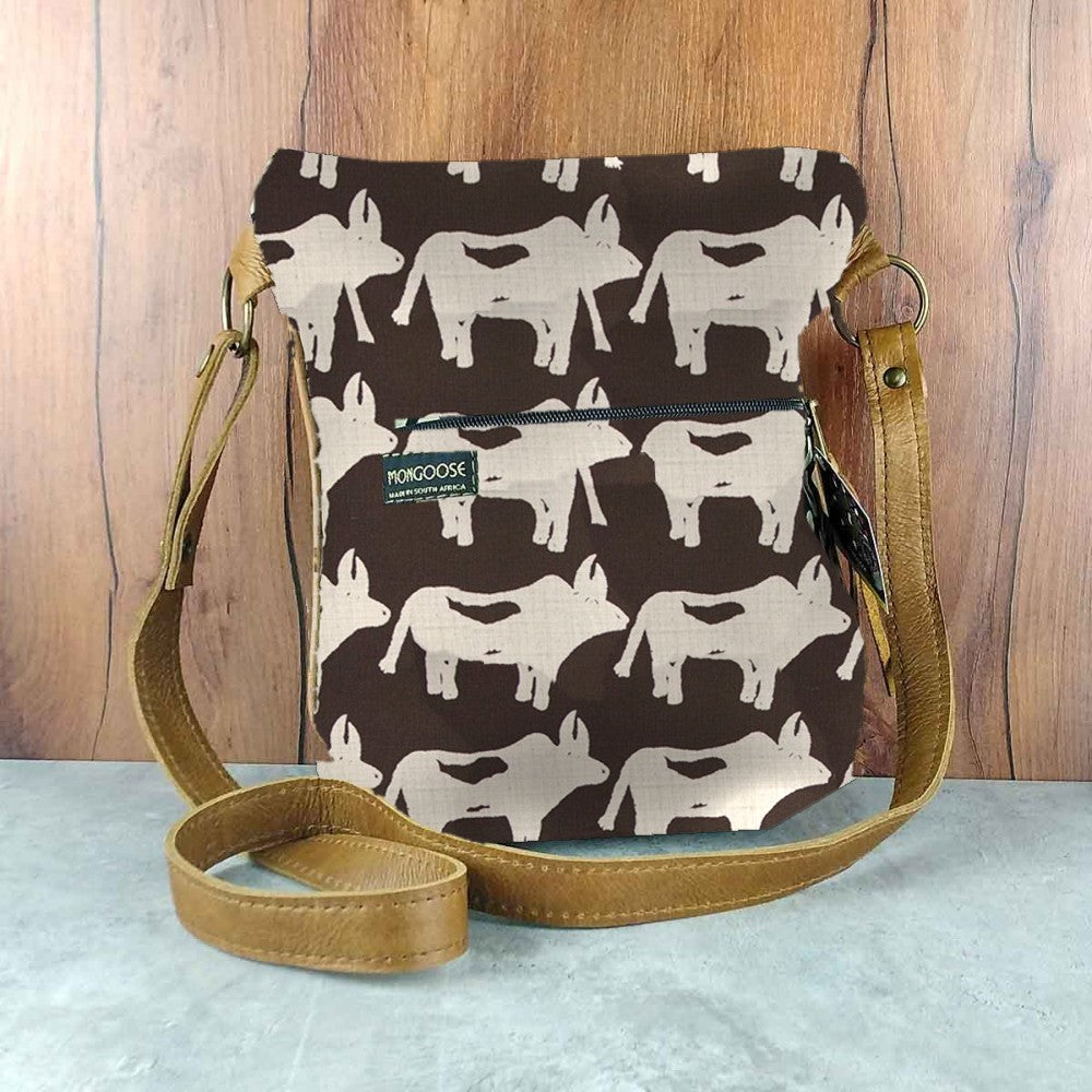 Mongoose Pouch Bag in Nguni Cream-Charcoal