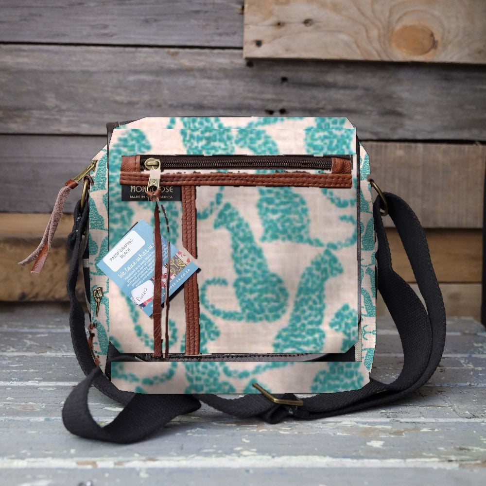 Mongoose Passport Cross Body Bag in Leopard Teal-Natural