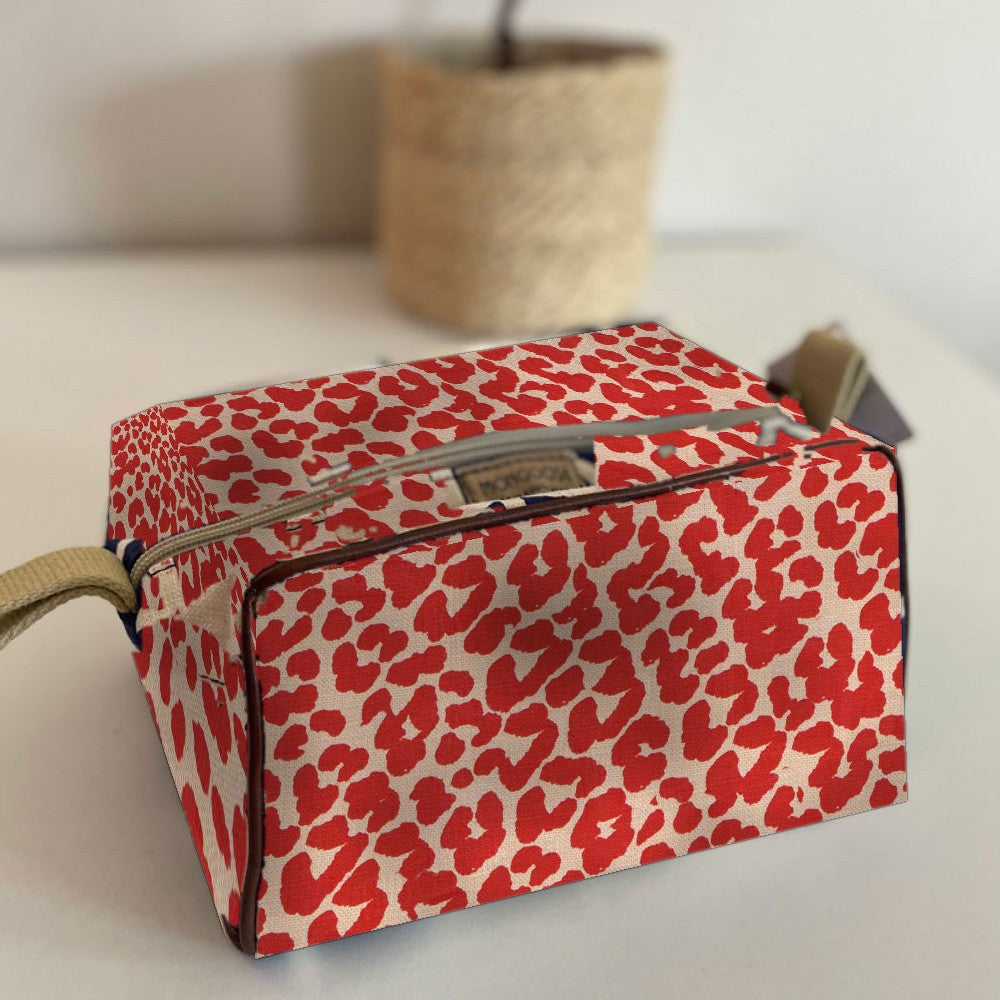 Mongoose Toiletry Bag in Leopard Spots Red-Natural