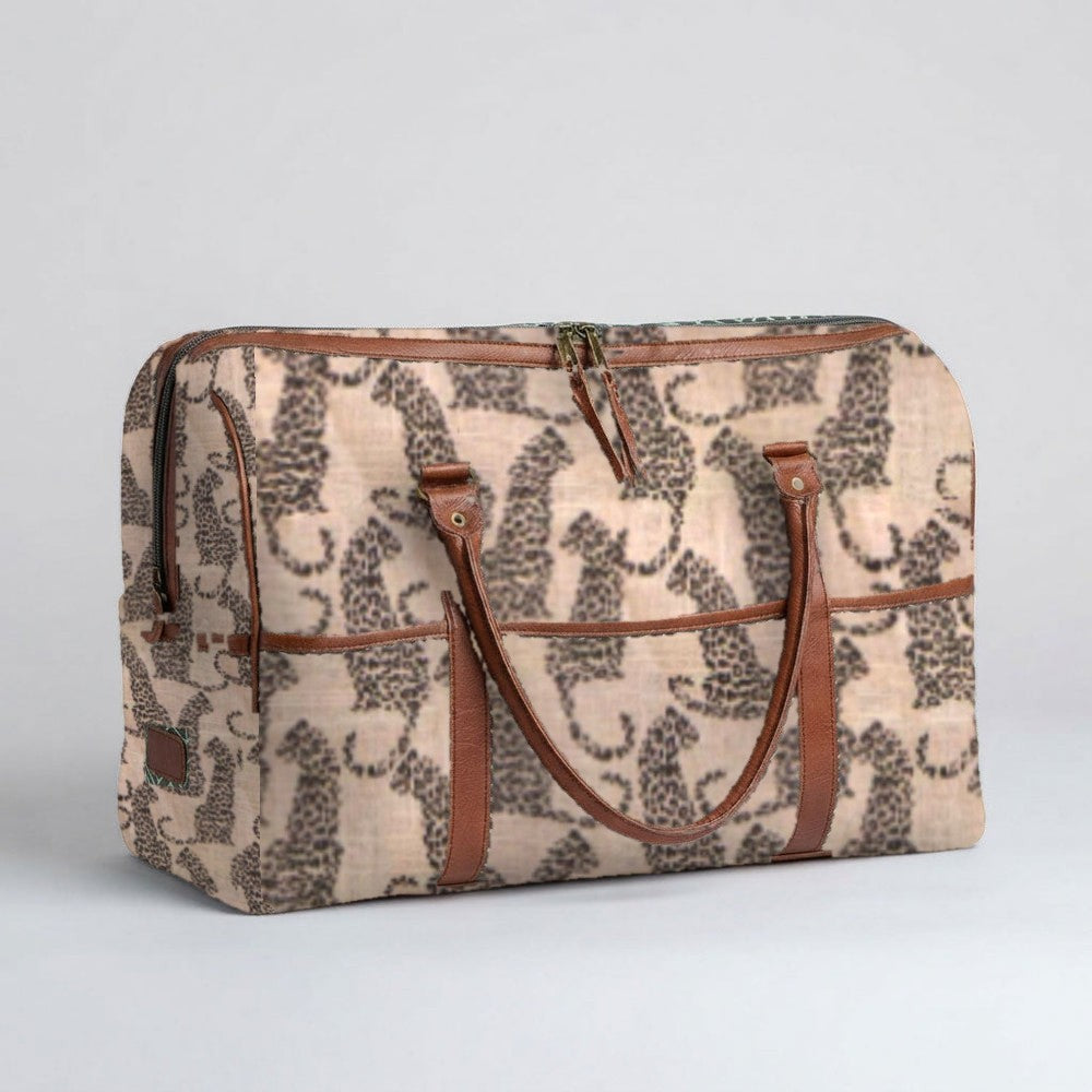 Mongoose Weekender Bag in Leopard Charcoal-Natural