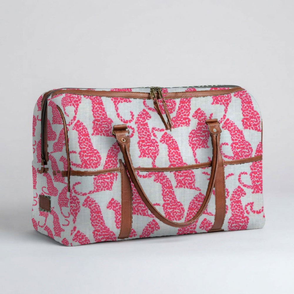 Mongoose Weekender Bag in Leopard Coral-Mint