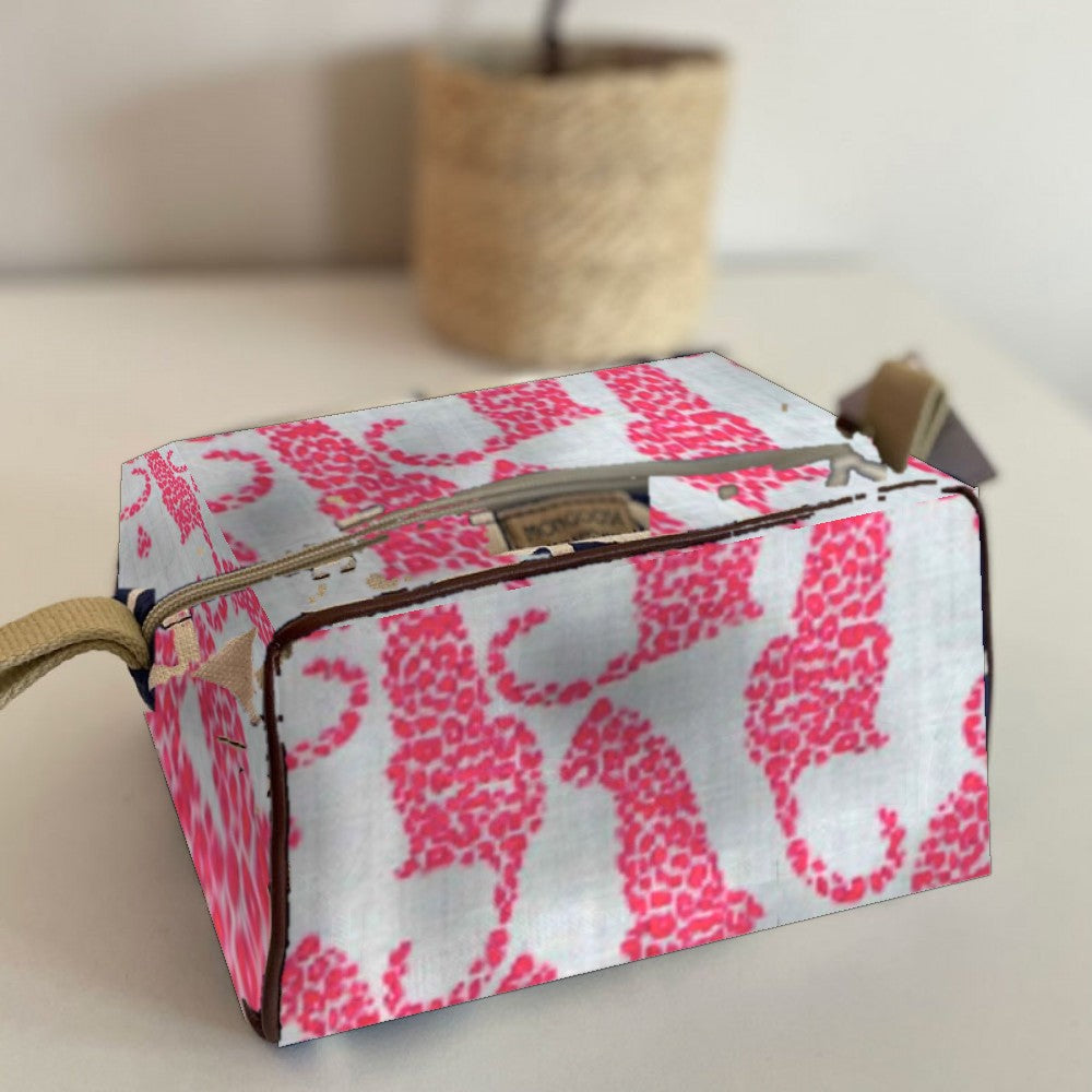 Mongoose Toiletry Bag in Leopard Coral-Mint