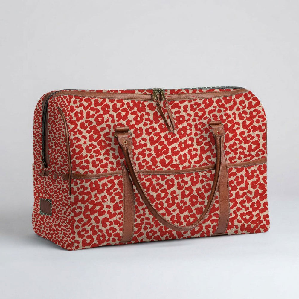 Mongoose Weekender Bag in Leopard Spots Red-Natural