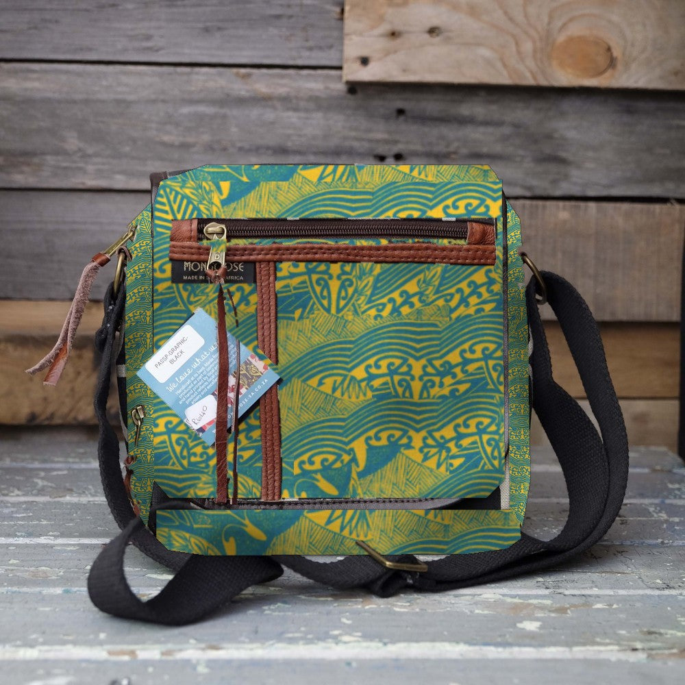 Mongoose Passport Cross Body Bag in Koru Teal-Mustard