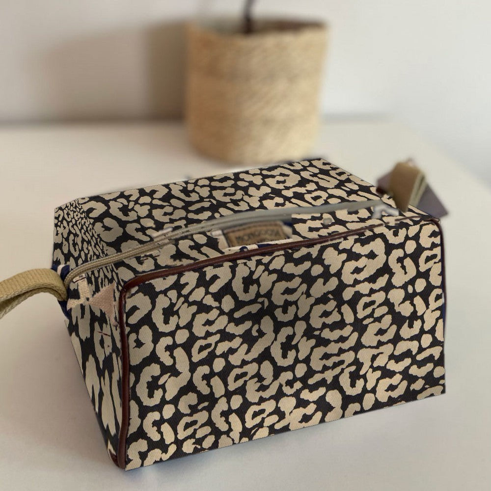 Mongoose Toiletry Bag in Leopard Spots Natural-Black