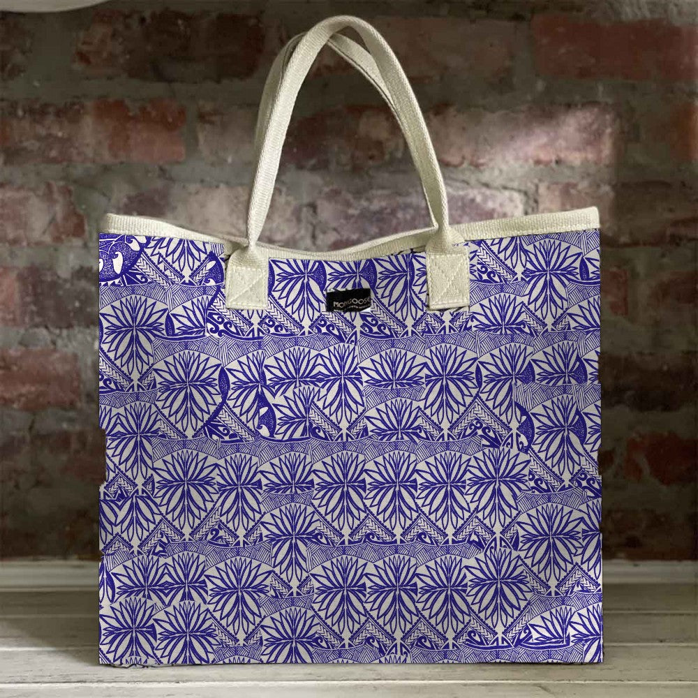 Mongoose Carry Beach Bag in Koru Indigo-Natural